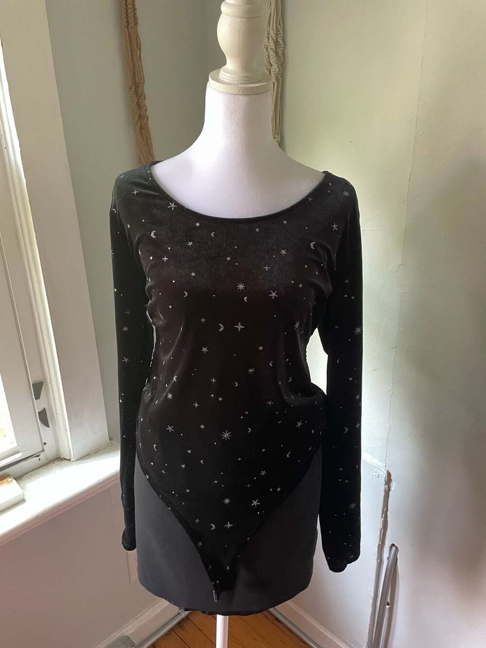 Wild Fable Black Velvet Celestial Open Bodysuit Women’s
